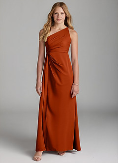 Azazie Mika Junior Paprika A-Line Pleated Stretch Satin Dress image3