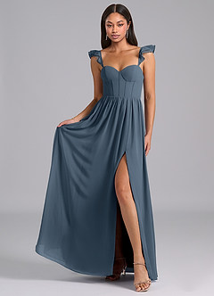 Azazie Denisse Bridesmaid Dresses Neptune A-Line Ruched Chiffon Dress image4