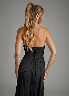 Azazie Gabriela Brautjungfernkleider A-Linie Korsett Stretch-Satin Kleid Schwarz image9