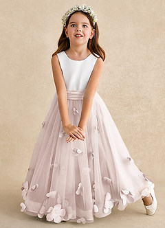 Azazie Vi vestidos de niña de las flores Vestido de Pétalo De Rosa de Tul de Corte En A con Sin mangas image6