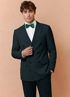 front Collins Dark Green Double Breasted Wool Blend Suit Jacket