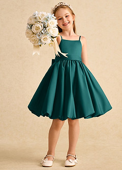 Azazie Davine vestidos de niña de las flores Vestido de Pavo Real de Satin Mate de Corte En A con Tirante Espagueti image7
