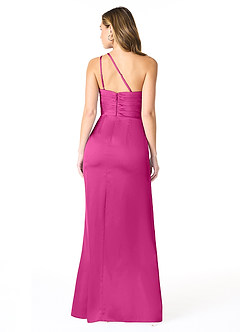 Azazie Eren Bridesmaid Dresses Fuchsia Mermaid One Shoulder Stretch Satin Dress image2