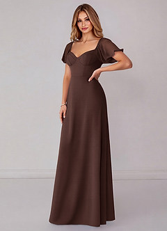 Azazie Fatima Bridesmaid Dresses Ganache A-Line with Pockets Chiffon Dress image4
