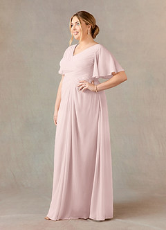 Azazie Morning Glory Final Sale Blushing Pink A-Line V-Neck Ruched Chiffon Dress image7
