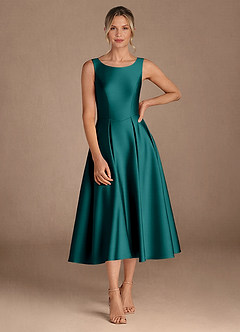 Azazie Fulton Mother of the Bride Dresses Peacock A-Line Pleated Stretch Satin Dress image4