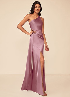 Azazie Maron Bridesmaid Dresses Vintage Mauve A-Line One Shoulder Stretch Satin Dress image3