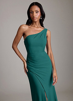 Azazie Madelyn Bridesmaid Dresses Peacock Mermaid One Shoulder Chiffon Convertible Dress image8