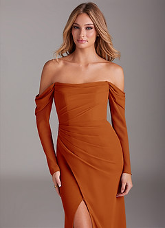 Azazie Hallie Bridesmaid Dresses Paprika Mermaid Long Sleeve Chiffon Dress image5