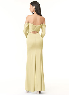 Azazie Hallie Bridesmaid Dresses Lemon Sorbet Mermaid Off-The-Shoulder Long Sleeve Stretch Satin Convertible Dress image3