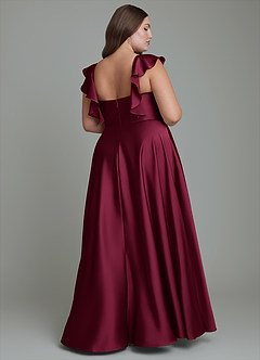 Azazie Leilani Bridesmaid Dresses Burgundy A-Line Ruched Stretch Satin Dress image11
