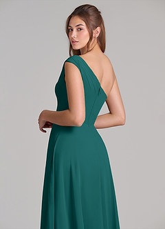 Azazie Melanie Abiti da Damigella Abito A-Line in Chiffon a Spalla Scoperta Verde Pavone image2