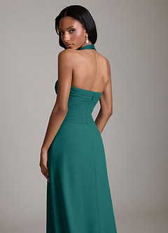 Azazie Clarisa Abiti da Damigella Abito A-Line in Chiffon Plissettato Verde Pavone image4