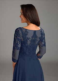 Azazie Marge vestidos de madre de la novia Vestido de Azul Marino Oscuro de Gasa de Corte En A con Encaje redondo image11