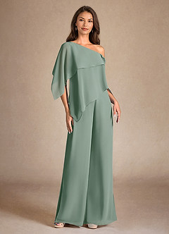 Azazie Halima Mother of the Bride Dresses Silver Sage Jumpsuit/Pantsuit Side Slit Chiffon Dress image7