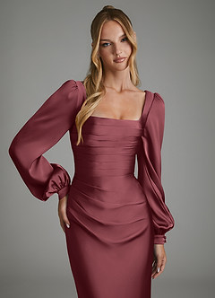 Azazie Brianna Vestidos de damas de honor Vestido Merlot de Satén Elástico de Corte Sirena con Corsé image3