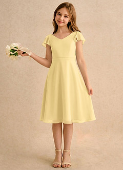 Azazie Narin Girls Formal Robe Demoiselle D'honneur Fillette Robe Trapèze en Mousseline de soie avec manches Beurre image1