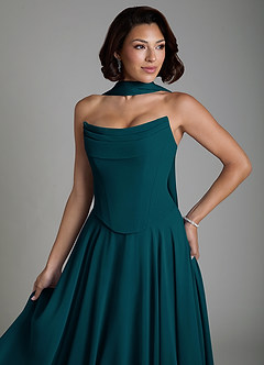 Azazie Ira Robes de demoiselle d'honneur Robe Trapèze en Mousseline de soie Corset Vert Pin image7