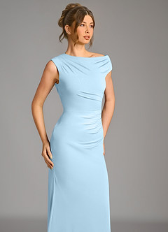 Azazie Nazanin Robes de demoiselle d'honneur Robe Sirène en Jersey extensible de qualité supérieure Épaule décolletée Bleu Ciel image7