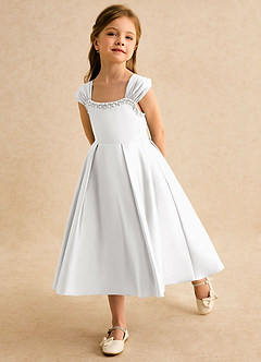 Azazie Yosemite Flower Girl Dresses White Ball-Gown Sweetheart Neckline Matte Satin Dress image6