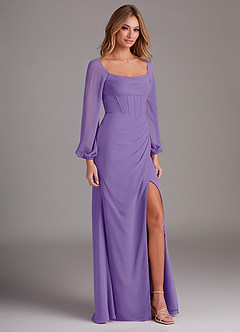 Azazie Charissa Bridesmaid Dresses Tahiti Sheath Long Sleeve Chiffon Dress image5