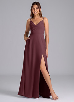 Azazie Sarella Bridesmaid Dresses Sangria A-Line with Pockets Chiffon Dress image1