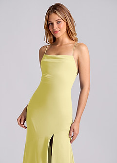 Azazie Grata Robes de demoiselle d'honneur Robe Sirène en Mousseline de soie Plissée Sorbet Citron image7