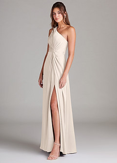 Azazie Brooke Bridesmaid Dresses White Alabaster A-Line One Shoulder Stretch Satin Dress image6