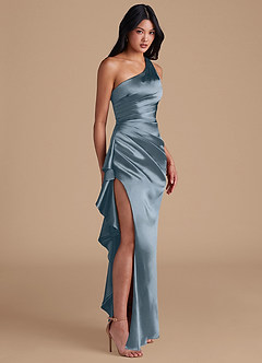 Azazie Latrice Bridesmaid Dresses Twilight Sheath One Shoulder Metallic Satin Dress image1