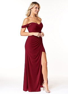 Azazie Tessa Robes de demoiselle d'honneur Robe Fourreau Convertible en Maille Schulterfreier Schatz Bourgogne image4