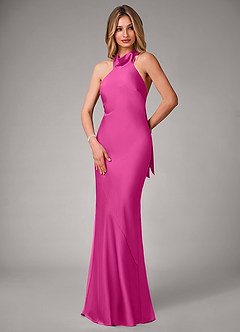 Azazie Velli Bridesmaid Dresses Fuchsia Mermaid Stretch Satin Dress image3