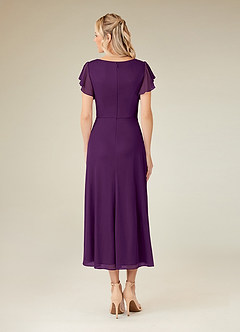 Azazie Vera Mother of the Bride Dresses Grape A-Line V-Neck Pleated Mesh Dress image4
