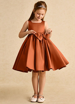 Azazie Jessie Flower Girl Dresses Burnt Orange A-Line Bow Matte Satin Dress image3