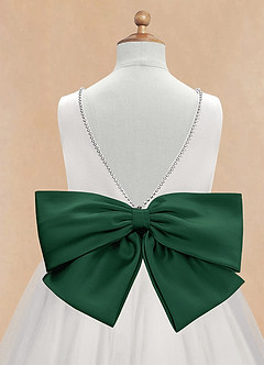 Azazie Seline Flower Girl Dresses Ivory Dark Green A-Line Bow Tulle Dress image9