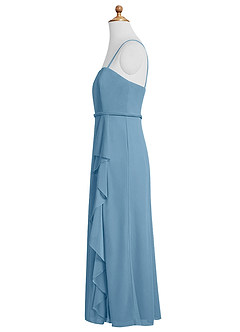 Azazie Kaylee Junior Steel Blue A-Line with Belt Mesh Dress image8
