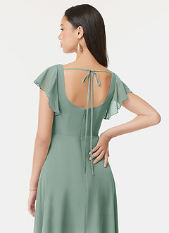 Azazie Bondi Bridesmaid Dresses Silver Sage A-Line Ruffled Chiffon Dress image3