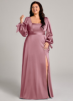 Azazie Leonia Bridesmaid Dresses Vintage Mauve A-Line Long Sleeve Stretch Satin Dress image10