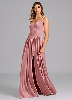 Azazie Francis Robes de demoiselle d'honneur Robe Trapèze en velours Corset Rose Poussiéreuse image7