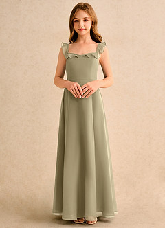 Azazie Chip Girls Formal Flower Girl Dresses Moss Green A-Line Sleeveless Chiffon Dress image4