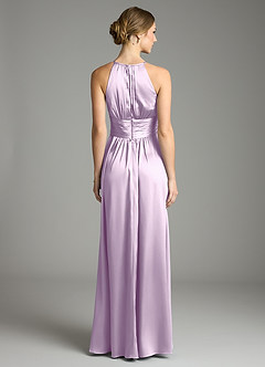 Azazie Bonnie Bridesmaid Dresses Frosted Lilac A-Line Pleated Stretch Satin Dress image5