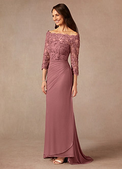 Azazie Rhonda Abiti per la Madre della Sposa Abito Sirena in Maglia a Spalla Scoperta Rosa Del Deserto image4
