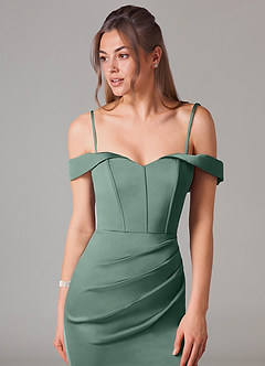 Azazie Everly Bridesmaid Dresses Eucalyptus Mermaid Off the Shoulder Stretch Satin Convertible Dress image2