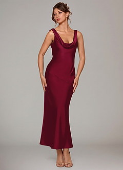 Azazie Rylina 신부 들러리 드레스 인어 주름진 스트레치 새틴 발목 길이 드레스 image4