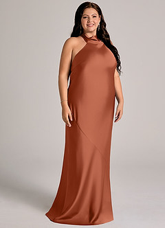 Azazie Velli Abiti da Damigella Abito Sirena in Raso Elasticizzato Collo Alto Cedro Rosa image11