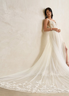 Azazie Avia Wedding Dresses Diamond White Champagne Mermaid Sequins Lace Dress image3