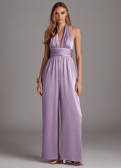 Azazie Oli Jurken voor bruidsmeisjes Jumpsuit van Stretch Satijn Geplooid Frosted Lila image3