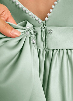 Azazie Dumpling vestidos de niña de las flores Vestido de Agave de Satin Mate de Corte En A con Lazo image7