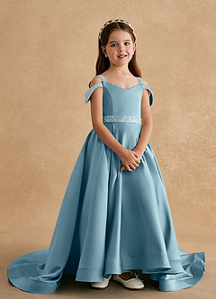 Azazie Jodi Flower Girl Dresses Moody Blue A-Line Matte Satin Dress image4