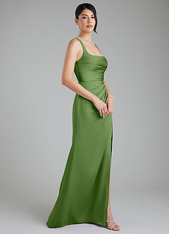 Azazie Sierra Bridesmaid Dresses Basil A-Line Corset Stretch Satin Dress image3