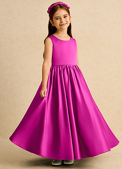 Azazie Nellia vestidos de niña de las flores Vestido de Fucsia de Satin Mate de Corte En A con Lazo image4